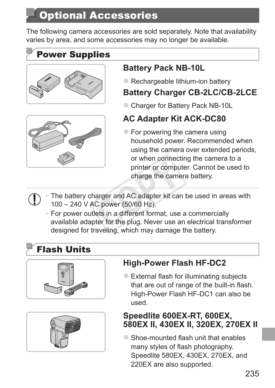 Optional accessories, Cop y | Canon PowerShot G15 User Manual | Page 235 / 316