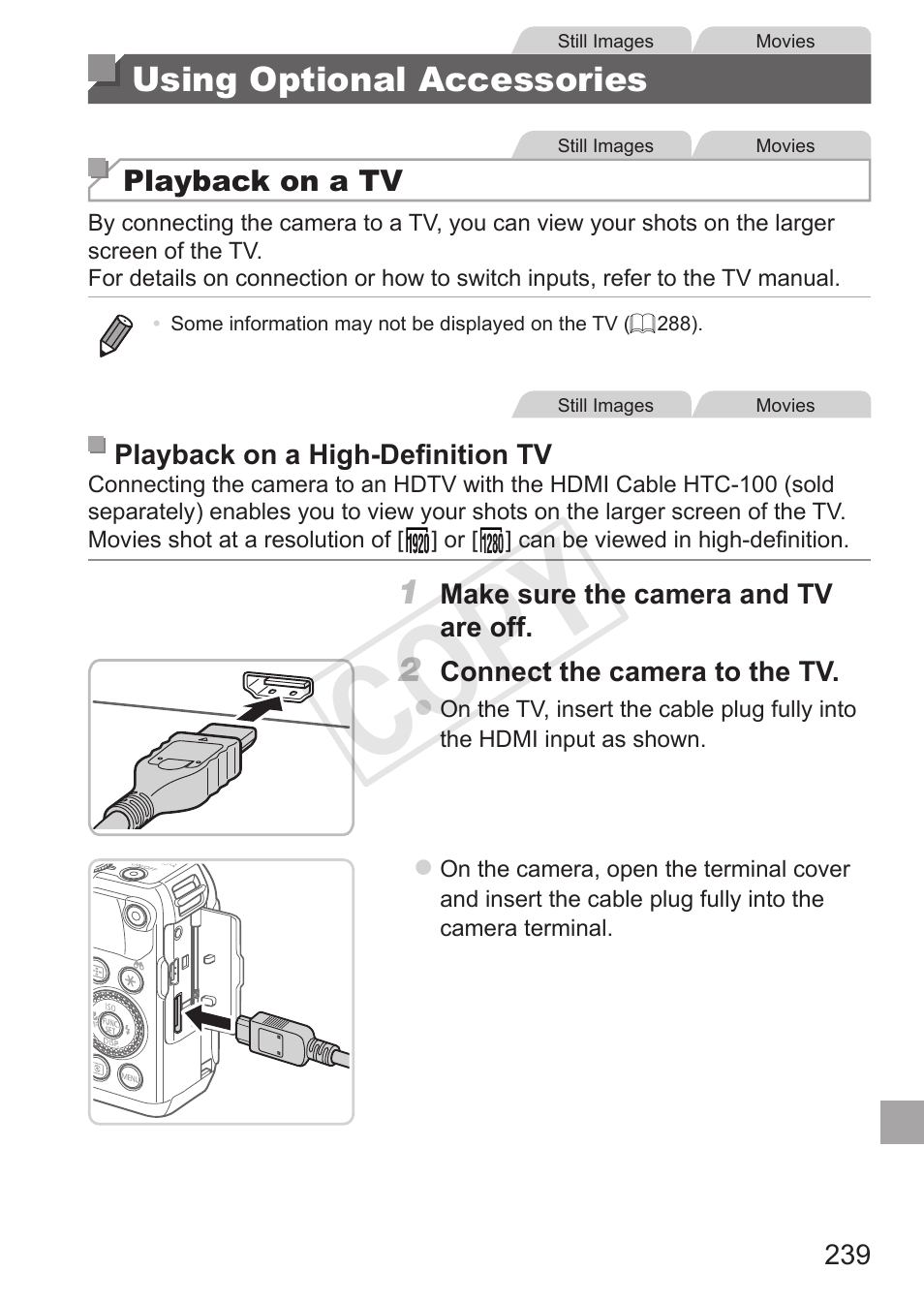 Using optional accessories, Cop y | Canon PowerShot G15 User Manual | Page 239 / 316