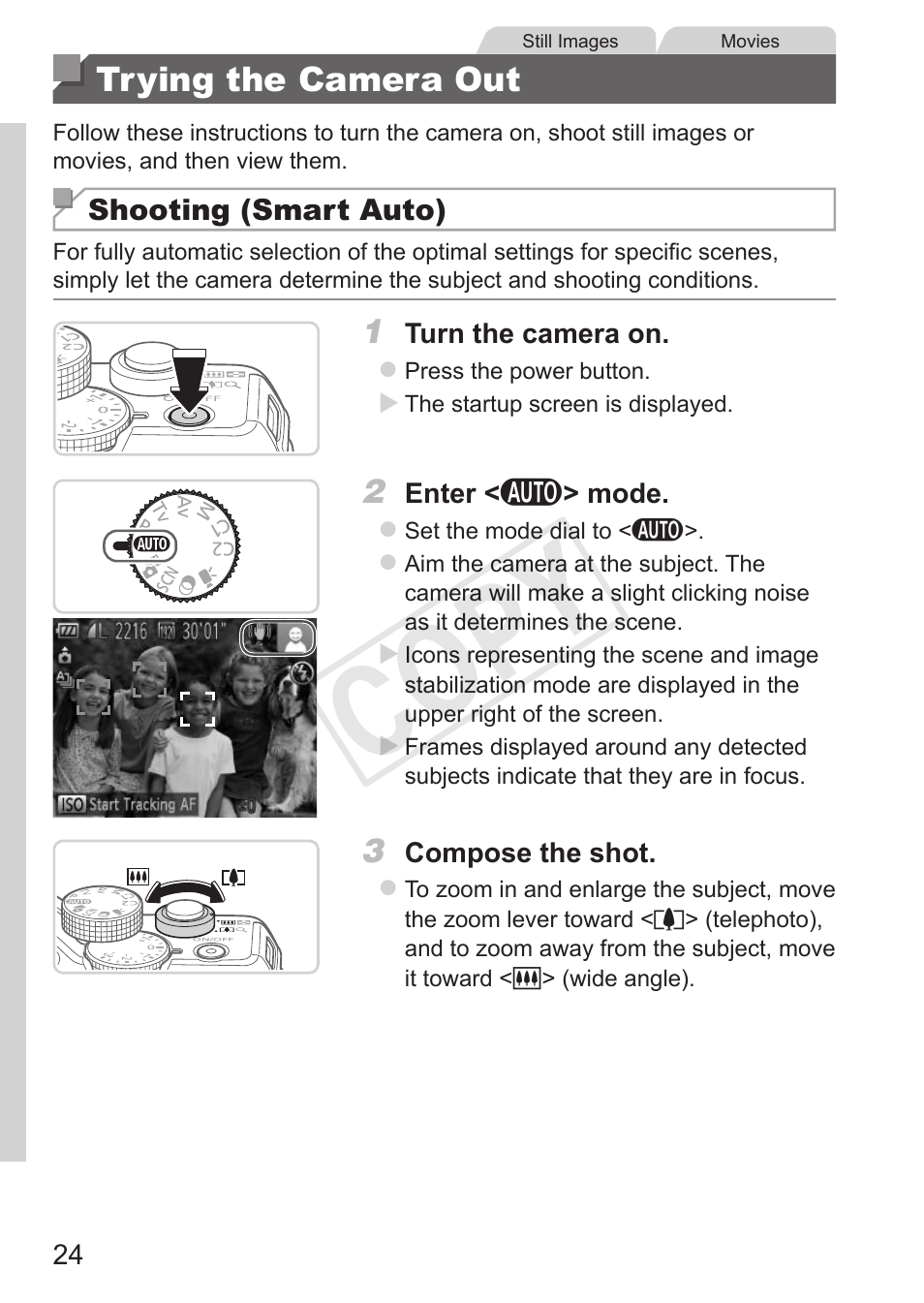 Trying the camera out, Cop y | Canon PowerShot G15 User Manual | Page 24 / 316