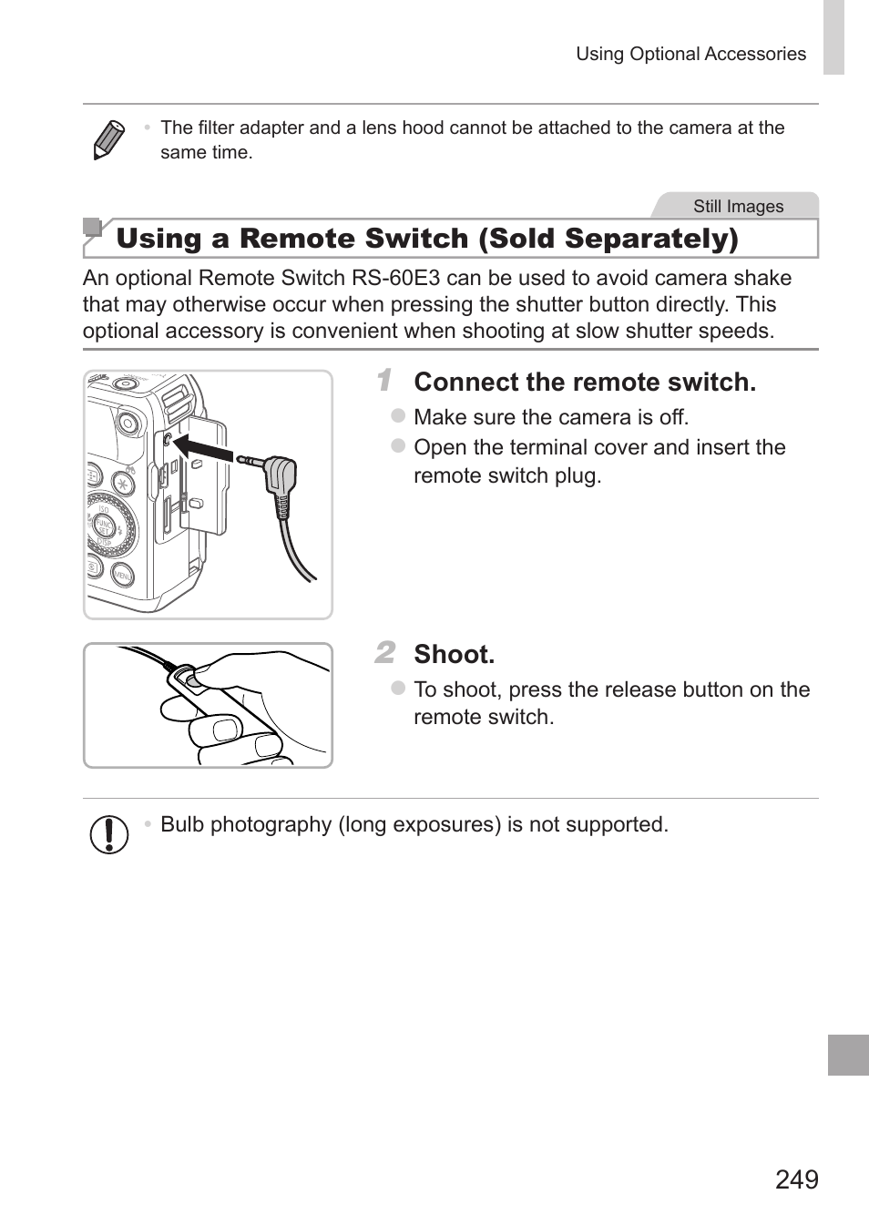 Using a remote switch (sold separately) | Canon PowerShot G15 User Manual | Page 249 / 316