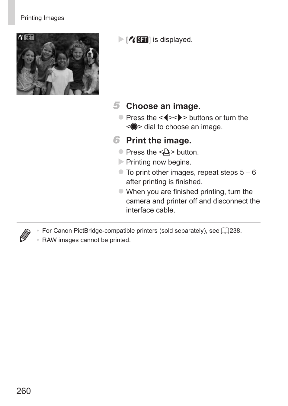 Choose an image, Print the image | Canon PowerShot G15 User Manual | Page 260 / 316