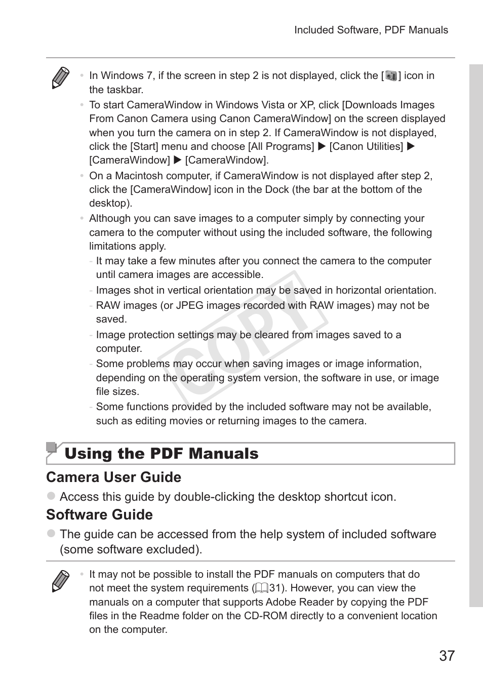 Cop y, Using the pdf manuals, Camera user guide | Software guide | Canon PowerShot G15 User Manual | Page 37 / 316