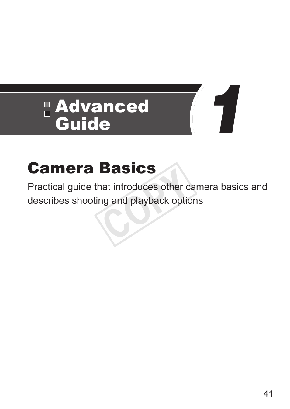 Advanced guide, 1 camera basics, Camera basics | Cop y | Canon PowerShot G15 User Manual | Page 41 / 316