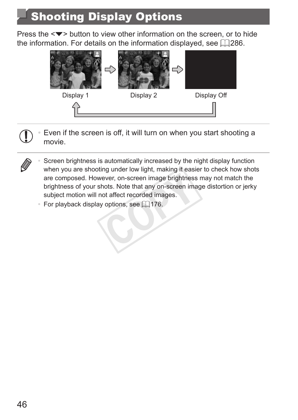 Shooting display options, Cop y | Canon PowerShot G15 User Manual | Page 46 / 316