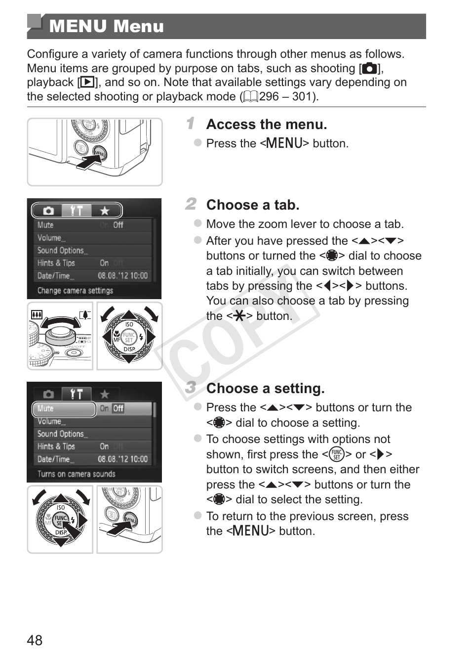 Menu menu, Cop y | Canon PowerShot G15 User Manual | Page 48 / 316