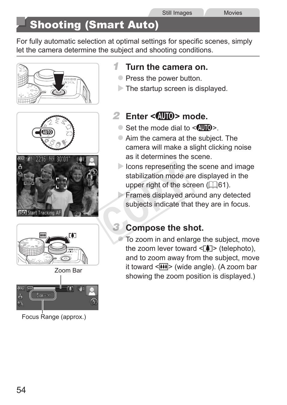 Shooting (smart auto), Cop y | Canon PowerShot G15 User Manual | Page 54 / 316