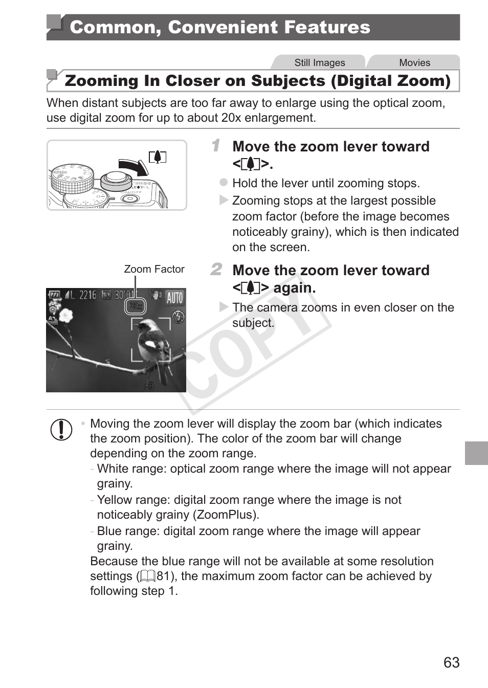 Common, convenient features, Cop y | Canon PowerShot G15 User Manual | Page 63 / 316