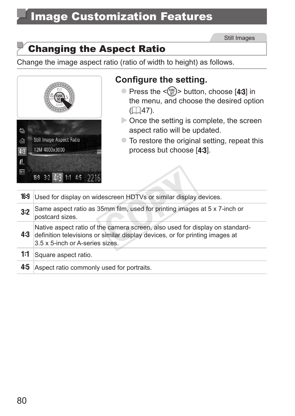 Image customization features, Cop y | Canon PowerShot G15 User Manual | Page 80 / 316
