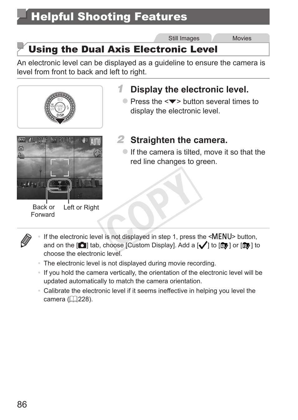 Helpful shooting features, Cop y | Canon PowerShot G15 User Manual | Page 86 / 316