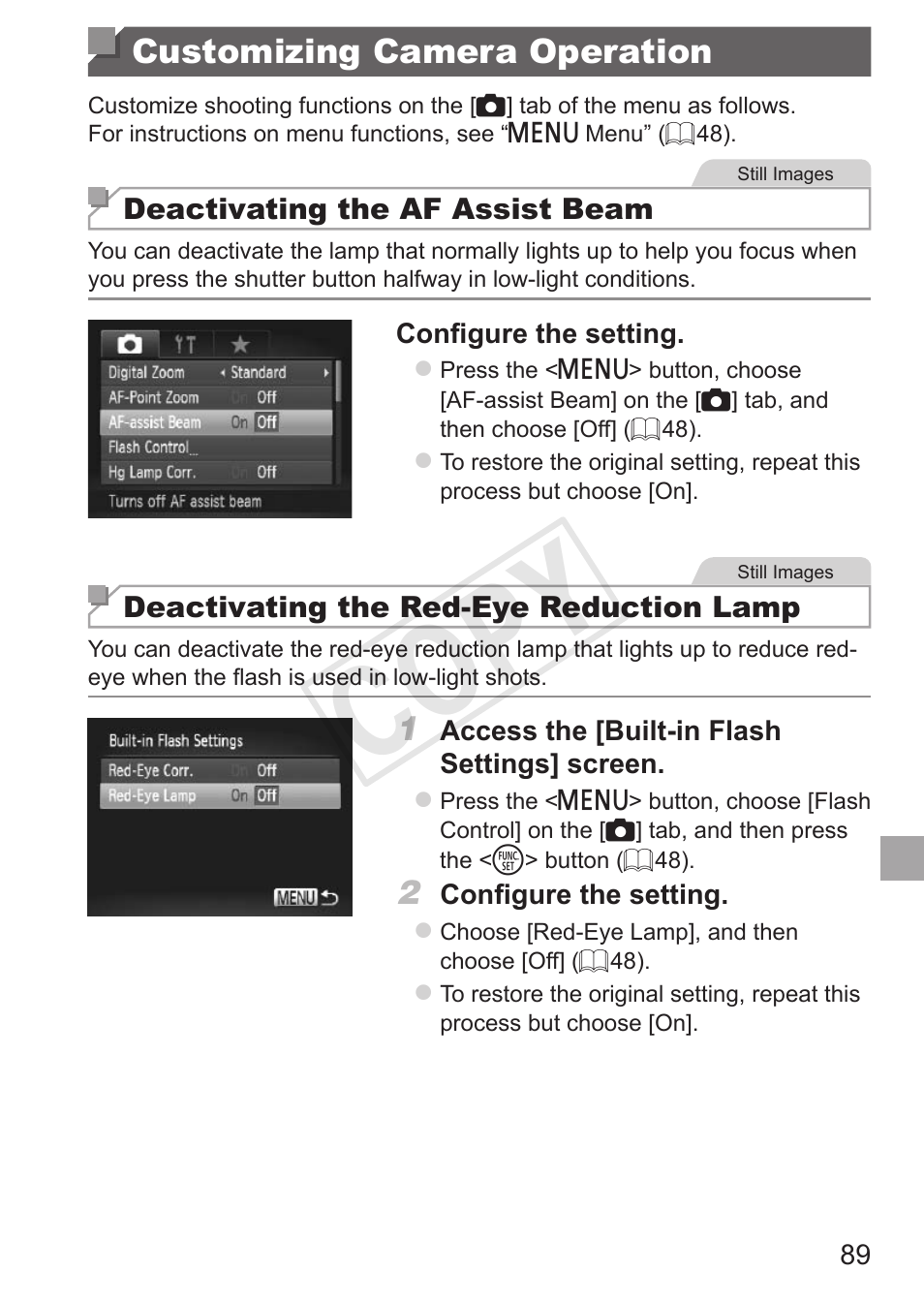 Customizing camera operation, Cop y | Canon PowerShot G15 User Manual | Page 89 / 316