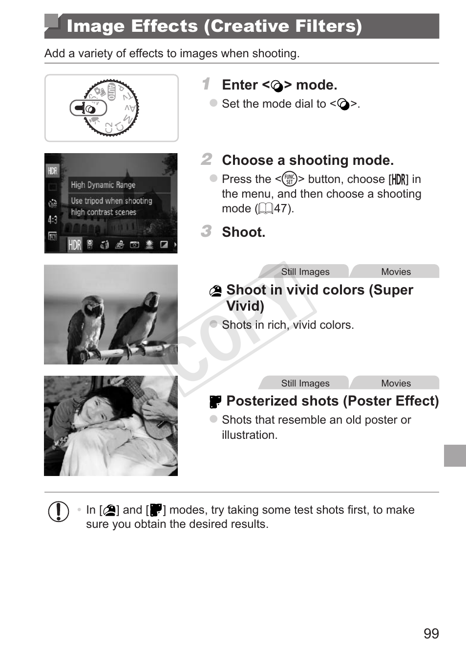 Image effects (creative filters), Image effects, Creative filters) | Cop y | Canon PowerShot G15 User Manual | Page 99 / 316
