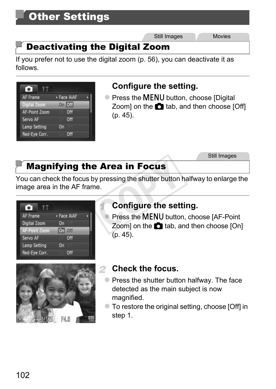 Other settings, Cop y | Canon PowerShot A4000 IS User Manual | Page 102 / 182