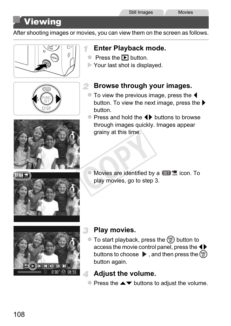 Viewing, Cop y | Canon PowerShot A4000 IS User Manual | Page 108 / 182