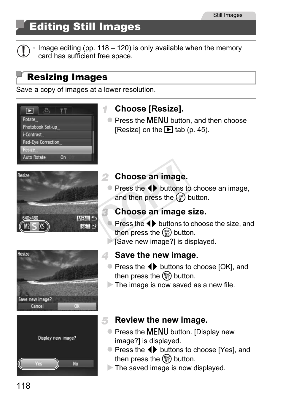 Editing still images, Cop y | Canon PowerShot A4000 IS User Manual | Page 118 / 182