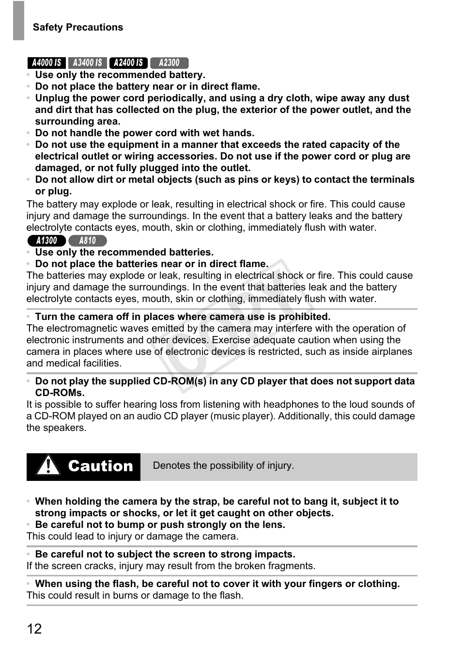 Cop y, Caution | Canon PowerShot A4000 IS User Manual | Page 12 / 182