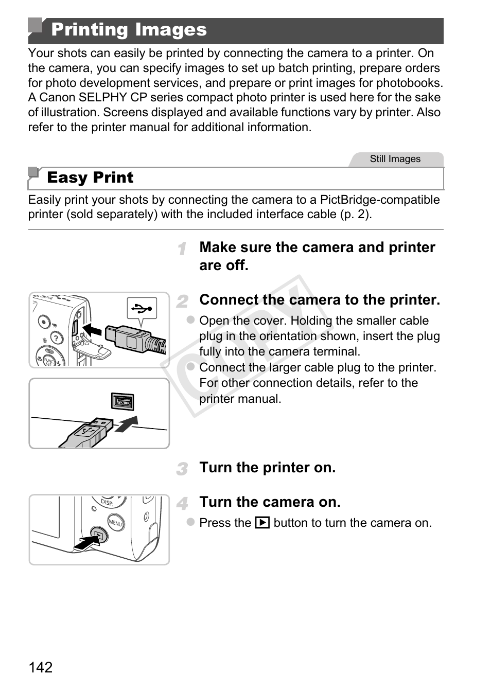 Printing images, Ter functions (p. 142), Cop y | Canon PowerShot A4000 IS User Manual | Page 142 / 182