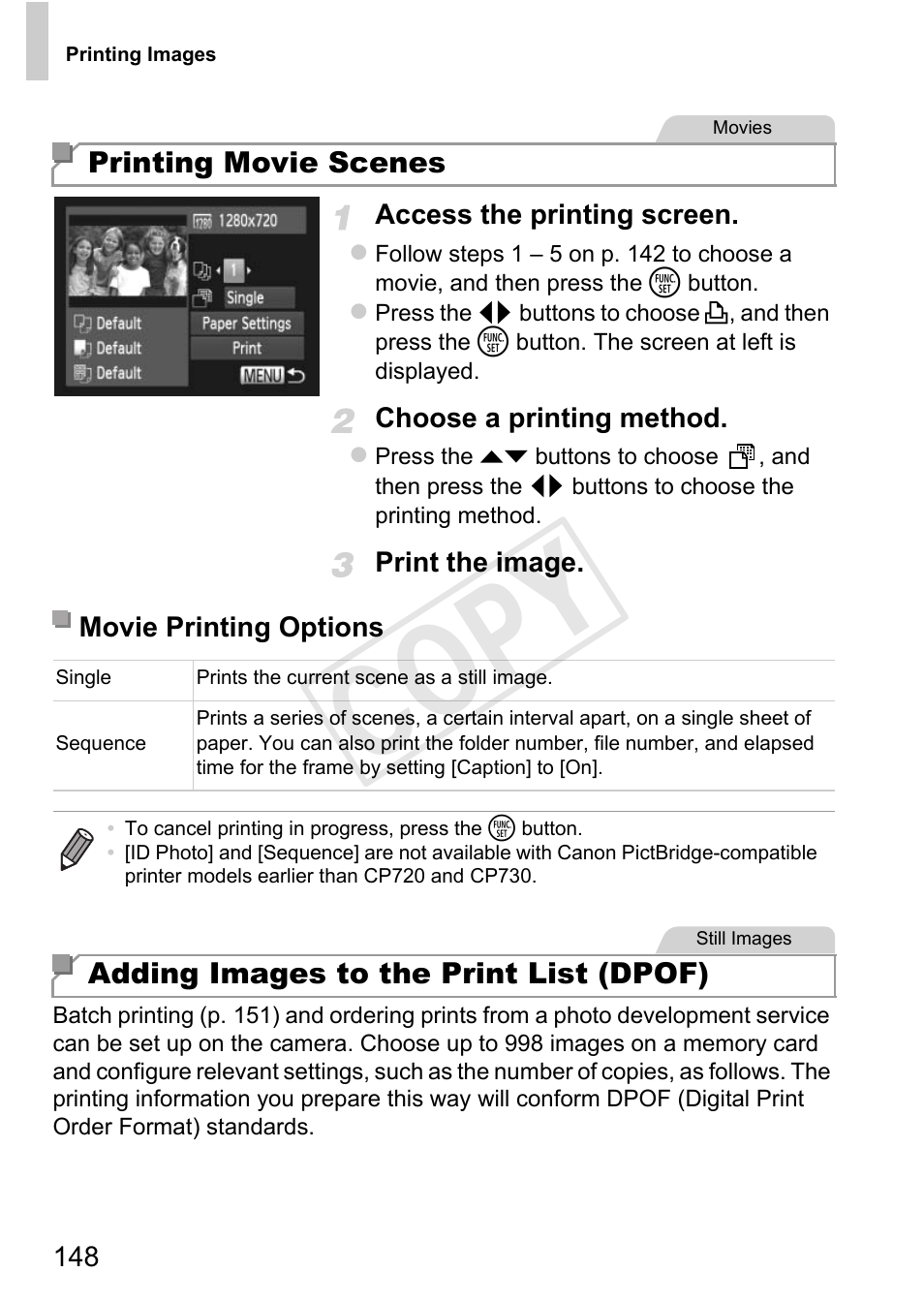 P. 148) to print, Cop y | Canon PowerShot A4000 IS User Manual | Page 148 / 182