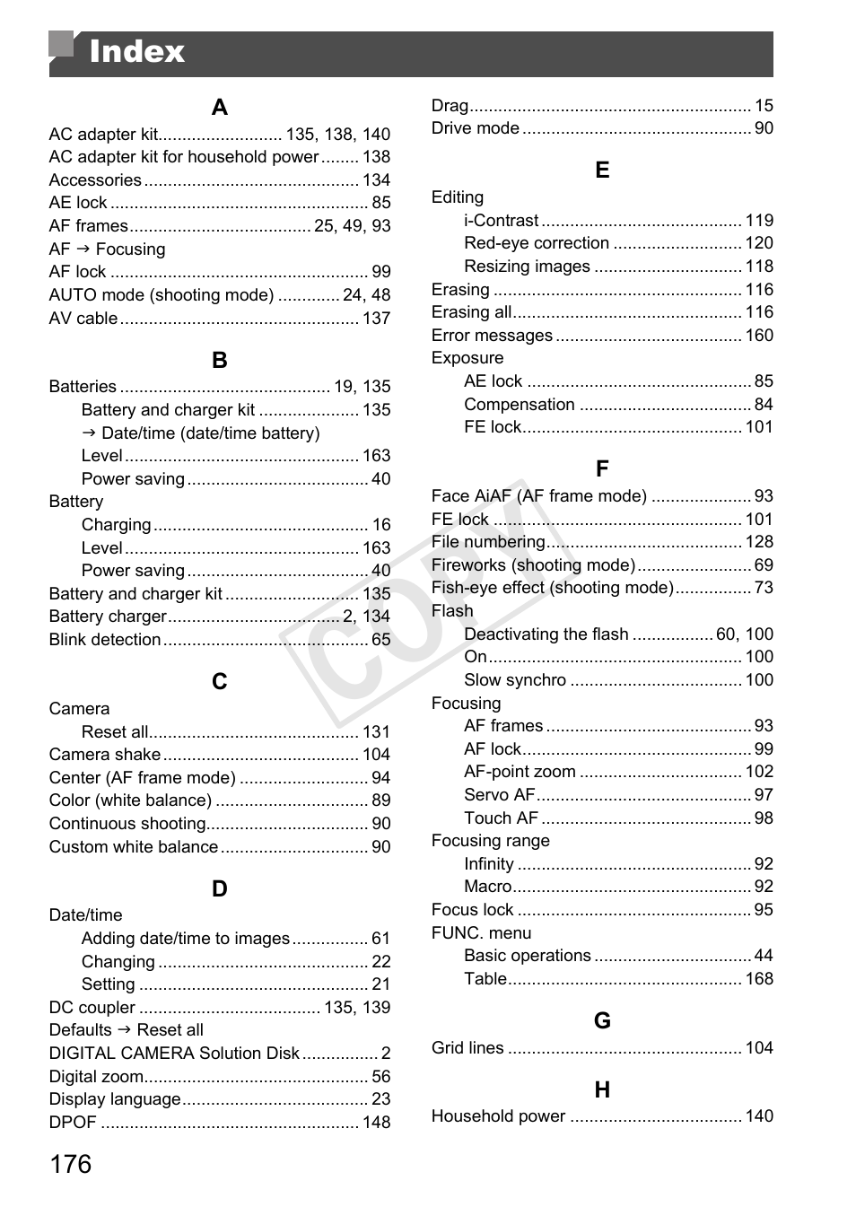 Index, C op y | Canon PowerShot A4000 IS User Manual | Page 176 / 182