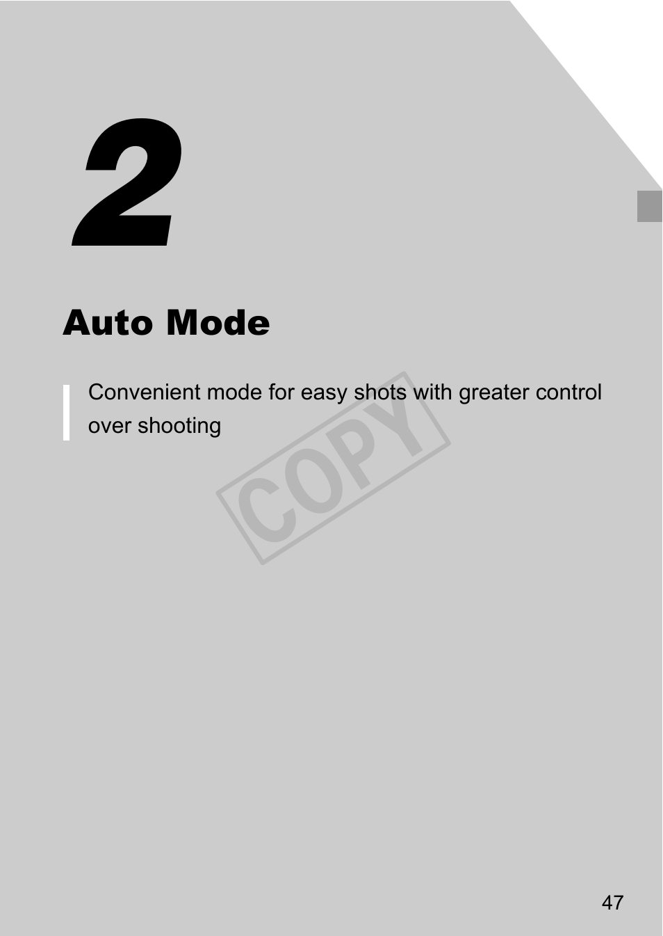 Auto mode, Cop y | Canon PowerShot A4000 IS User Manual | Page 47 / 182