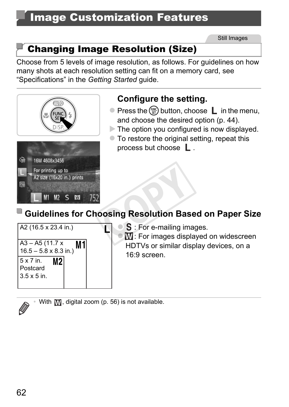 Image customization features, Cop y | Canon PowerShot A4000 IS User Manual | Page 62 / 182