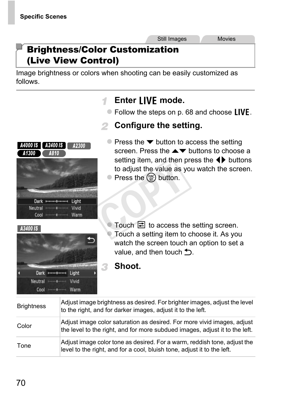 Cop y | Canon PowerShot A4000 IS User Manual | Page 70 / 182
