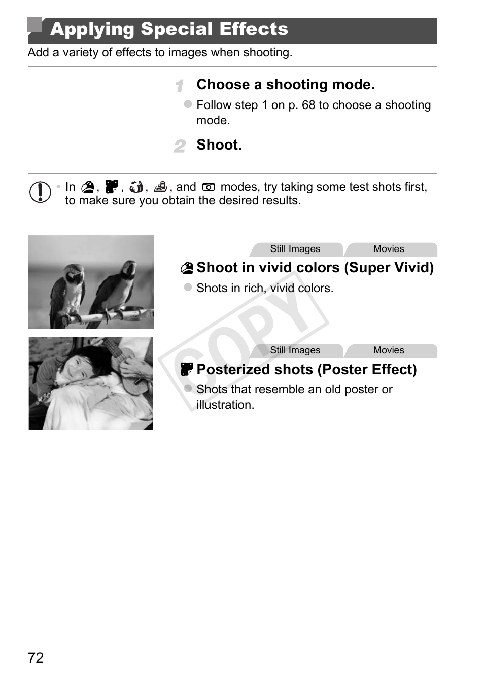 Applying special effects, P. 72), Cop y | Canon PowerShot A4000 IS User Manual | Page 72 / 182