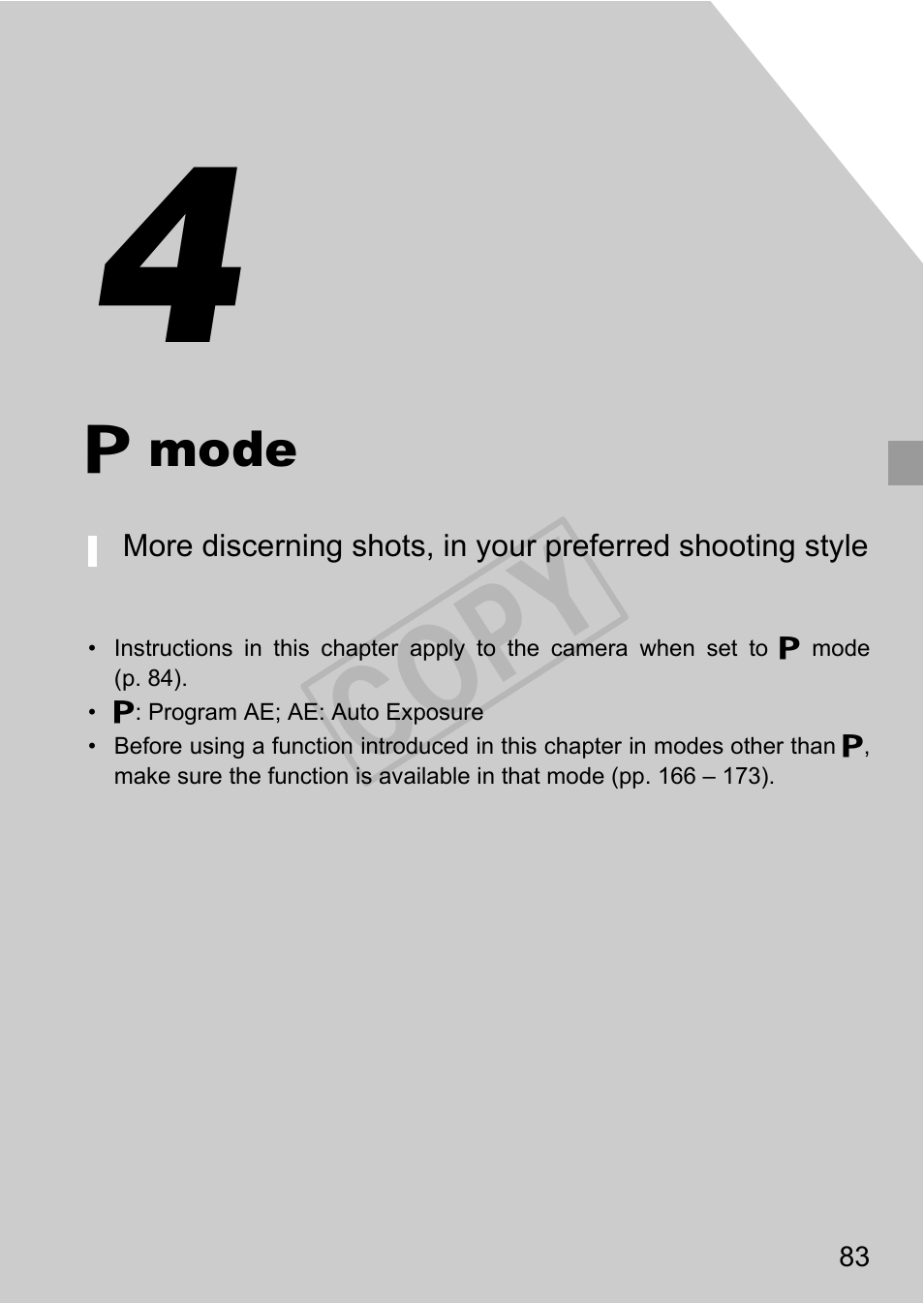 G mode, Cop y | Canon PowerShot A4000 IS User Manual | Page 83 / 182