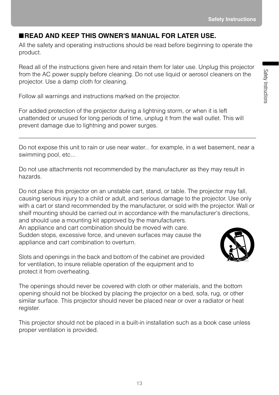 Read and keep this owner's manual for later use | Canon REALIS WUX10 MARK II D User Manual | Page 13 / 146