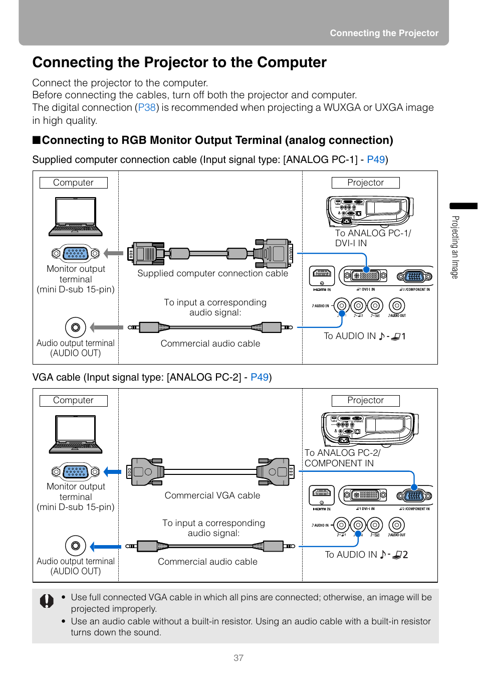 Connecting the projector to the computer | Canon REALIS WUX10 MARK II D User Manual | Page 37 / 146