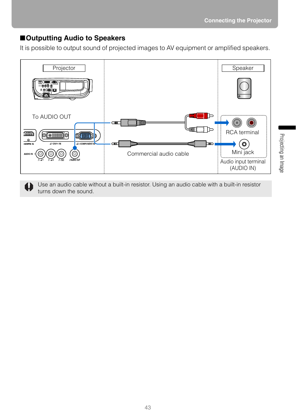 Outputting audio to speakers | Canon REALIS WUX10 MARK II D User Manual | Page 43 / 146