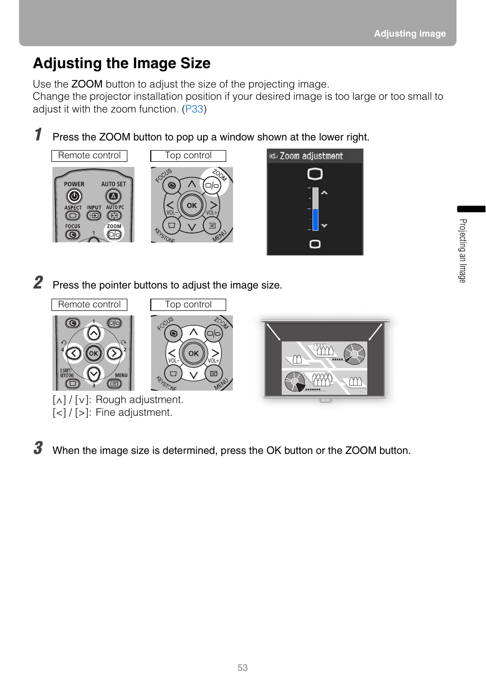 Adjusting the image size | Canon REALIS WUX10 MARK II D User Manual | Page 53 / 146