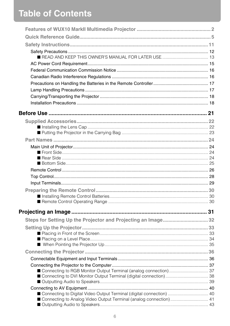 Canon REALIS WUX10 MARK II D User Manual | Page 6 / 146