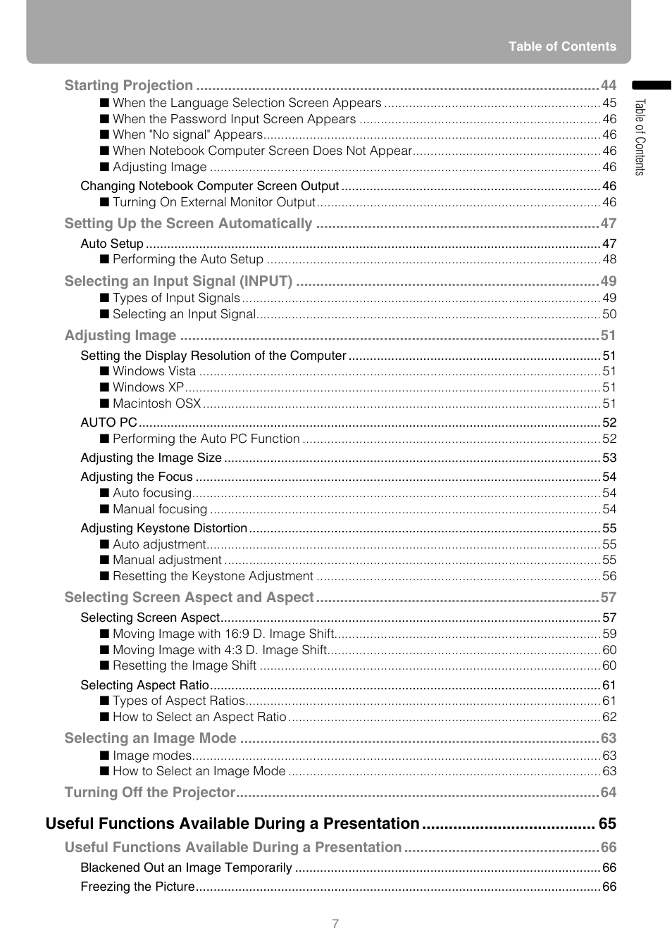 Useful functions available during a presentation | Canon REALIS WUX10 MARK II D User Manual | Page 7 / 146