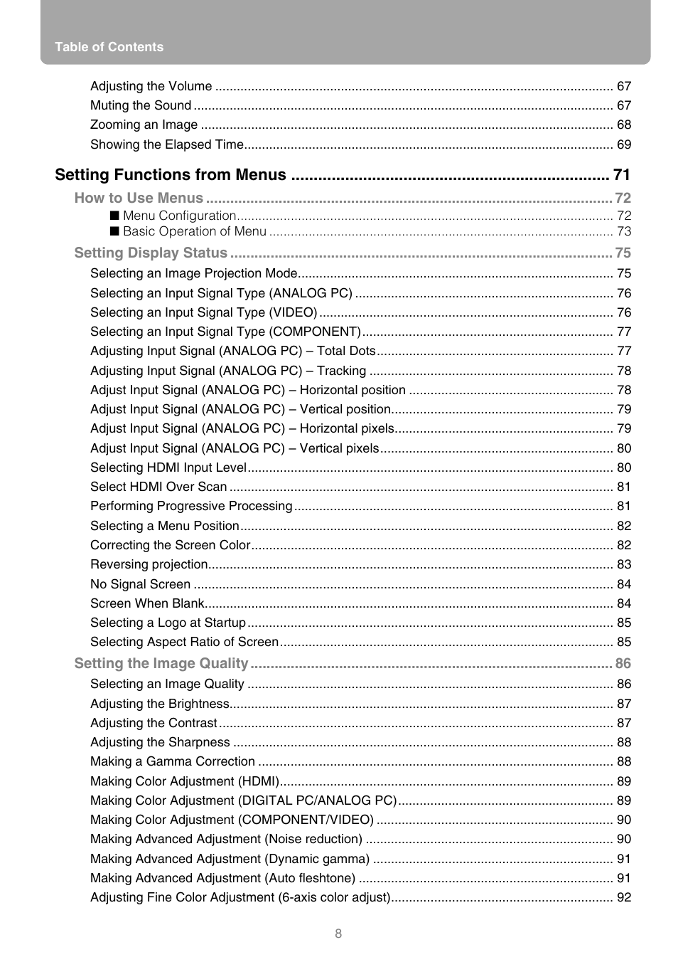 Setting functions from menus | Canon REALIS WUX10 MARK II D User Manual | Page 8 / 146