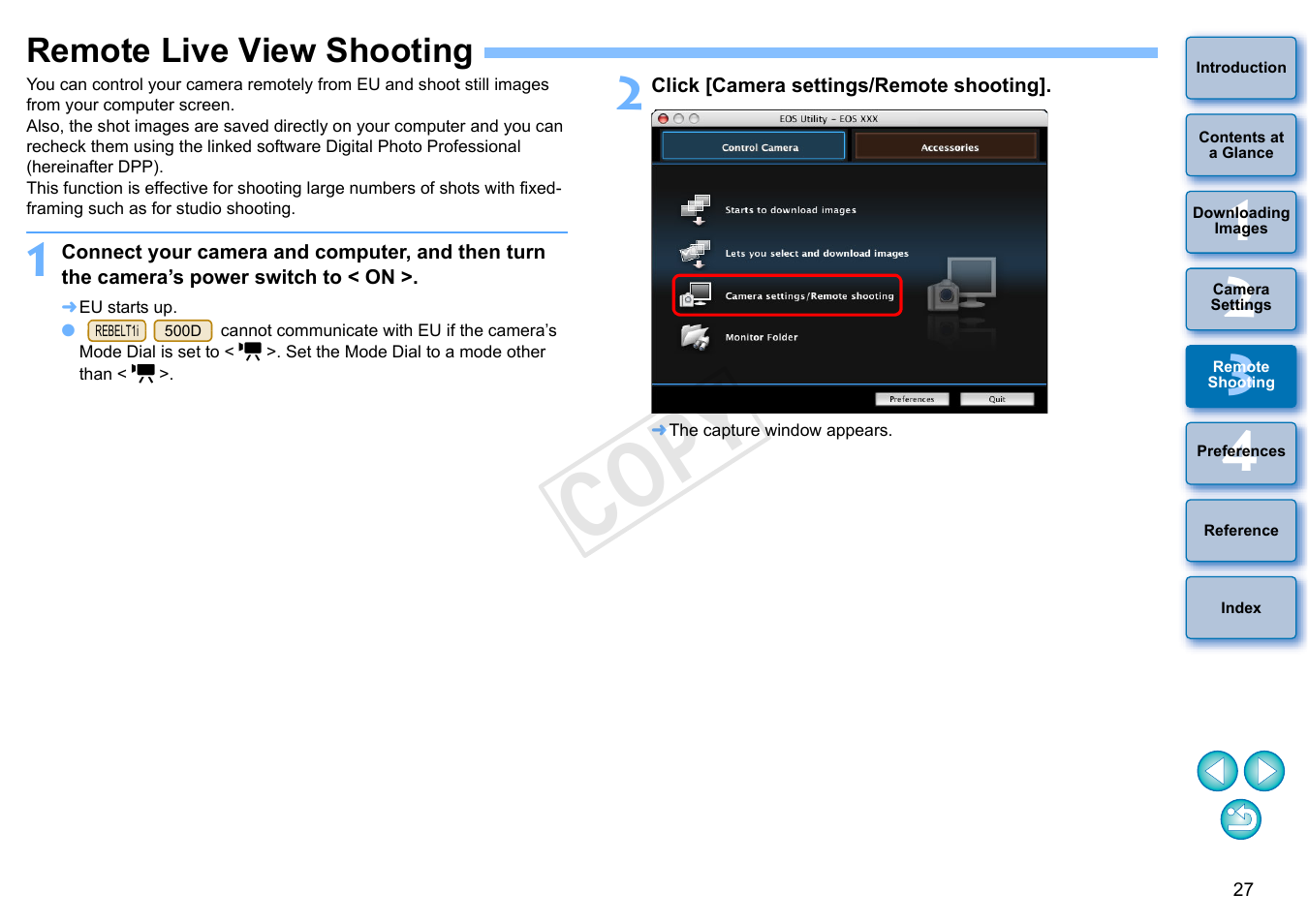 Remote live view shooting, P.27, Cop y | Canon EOS 60DA User Manual | Page 28 / 101
