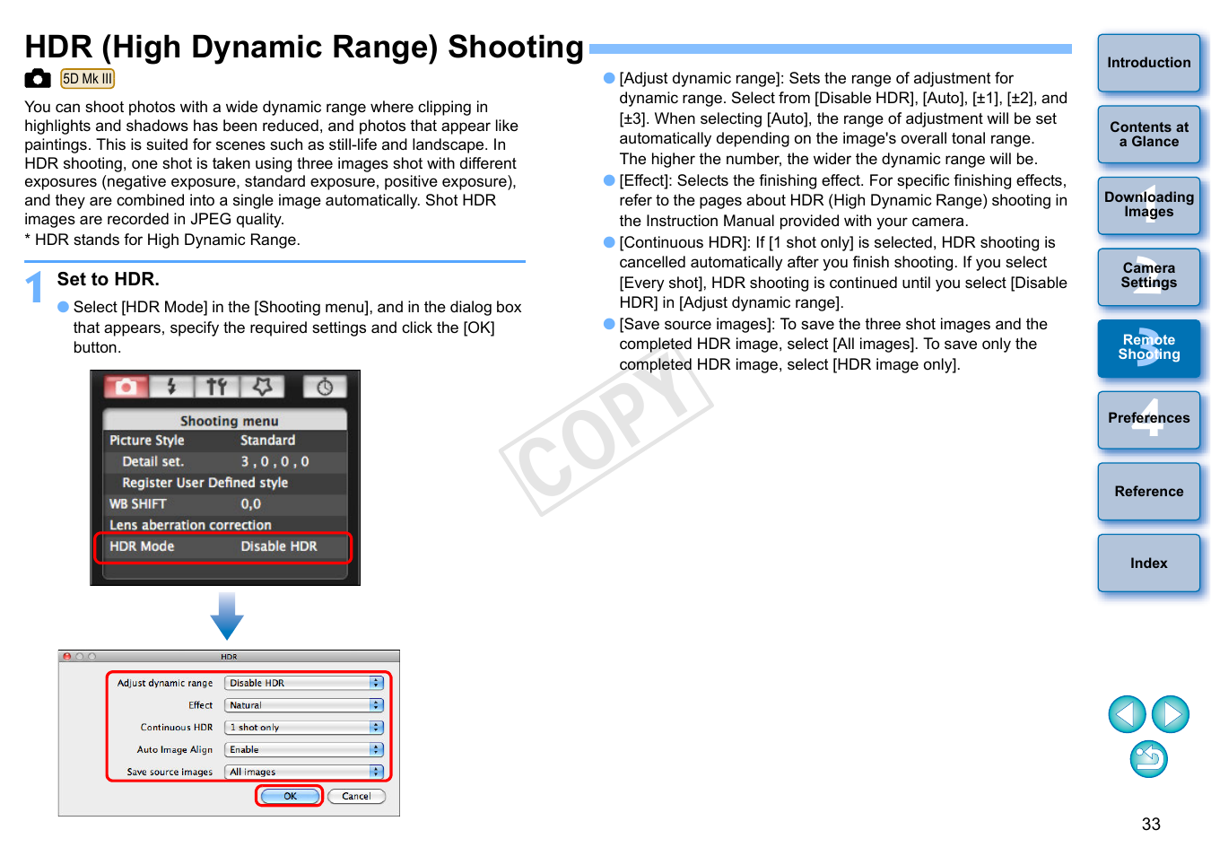 Hdr (high dynamic range) shooting, P.33), Cop y | Canon EOS 60DA User Manual | Page 34 / 101