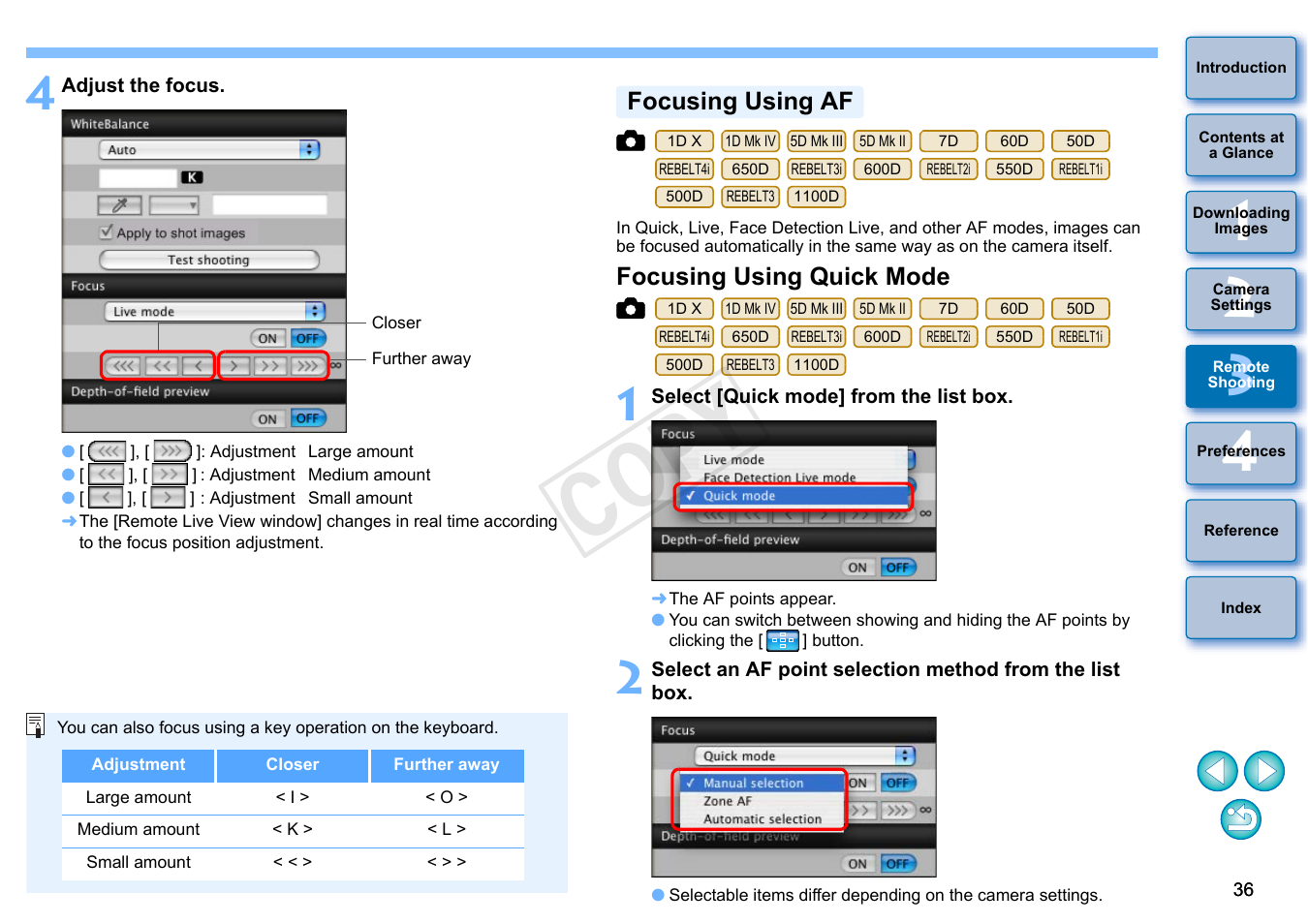 Focusing using af, Focusing using quick mode, Cop y | Canon EOS 60DA User Manual | Page 37 / 101
