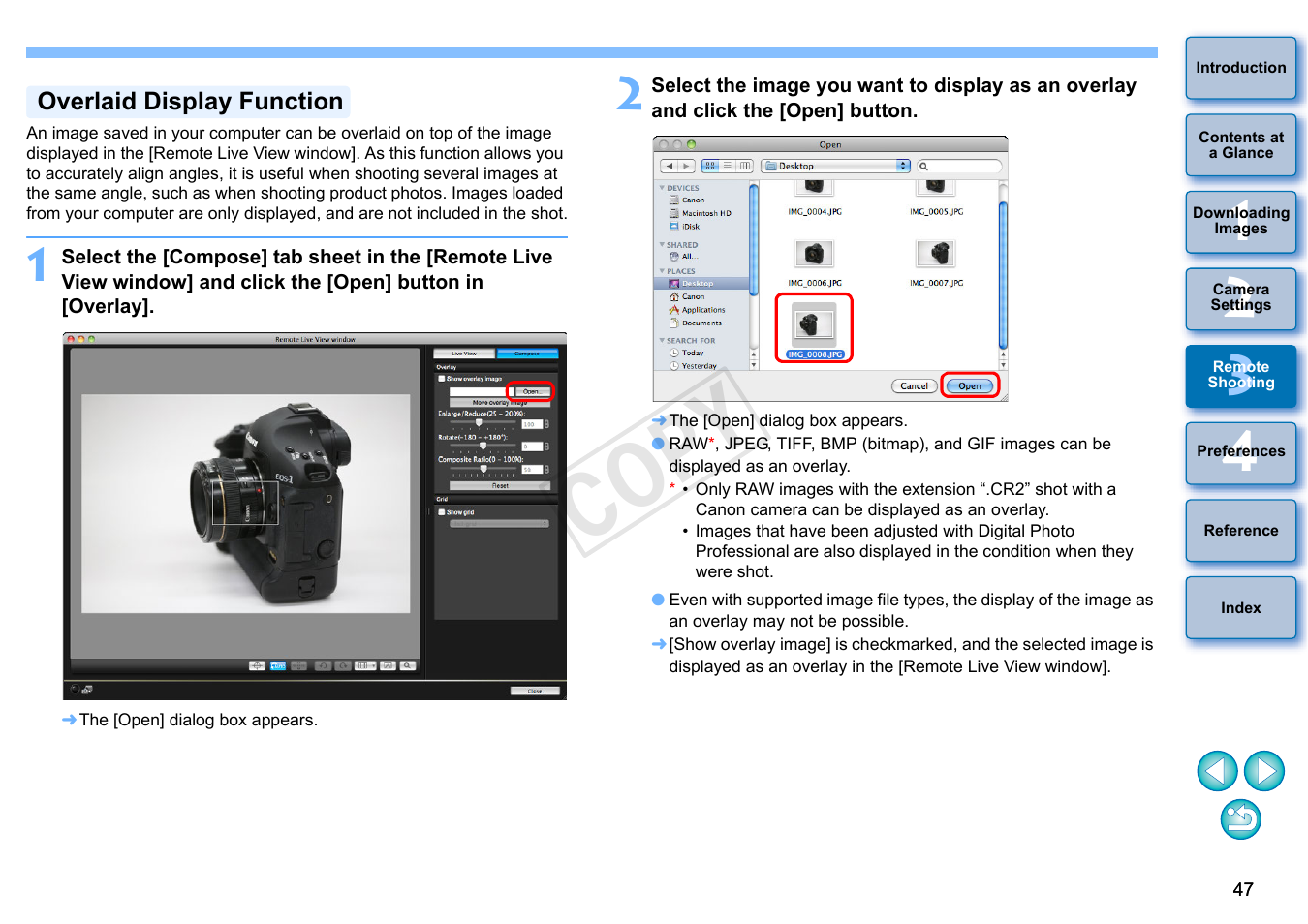 P.47, Overlaid display function, Cop y | Canon EOS 60DA User Manual | Page 48 / 101