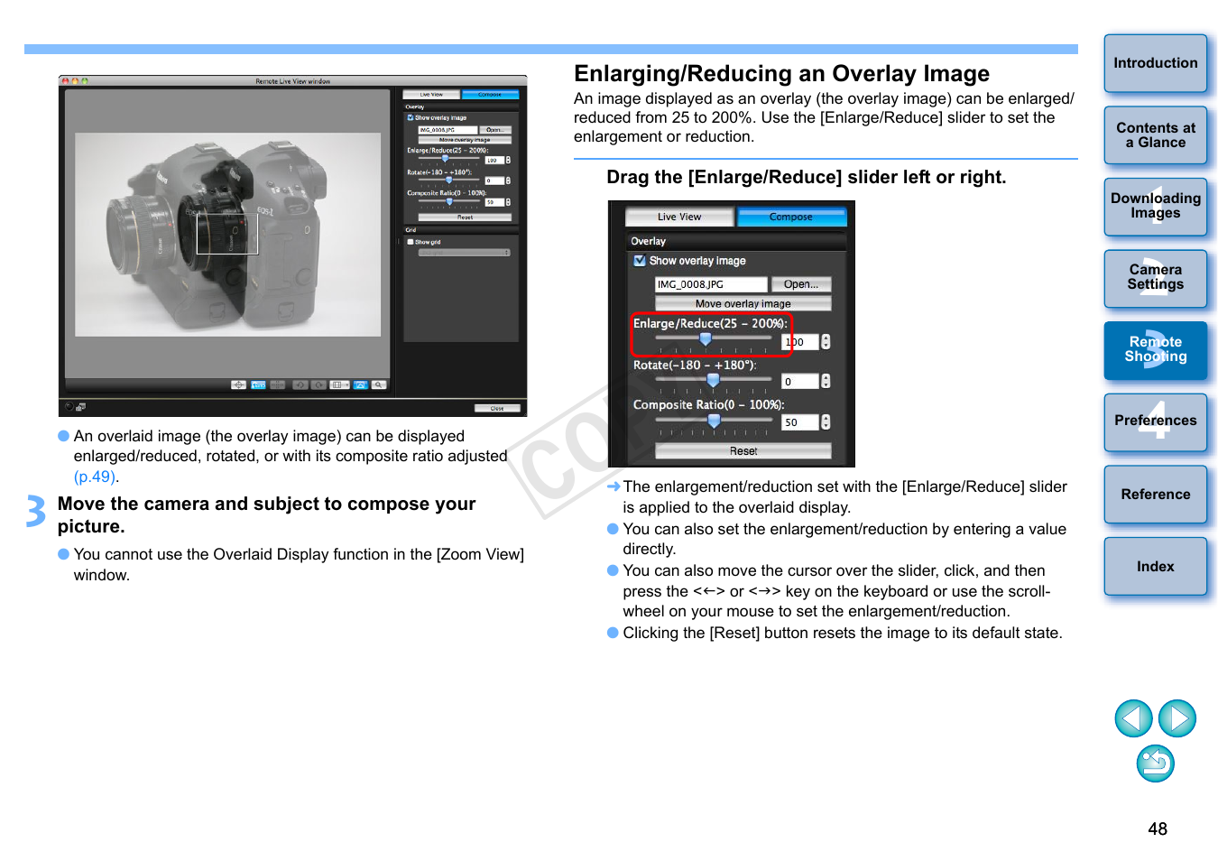 Enlarging/reducing an overlay image, Cop y | Canon EOS 60DA User Manual | Page 49 / 101