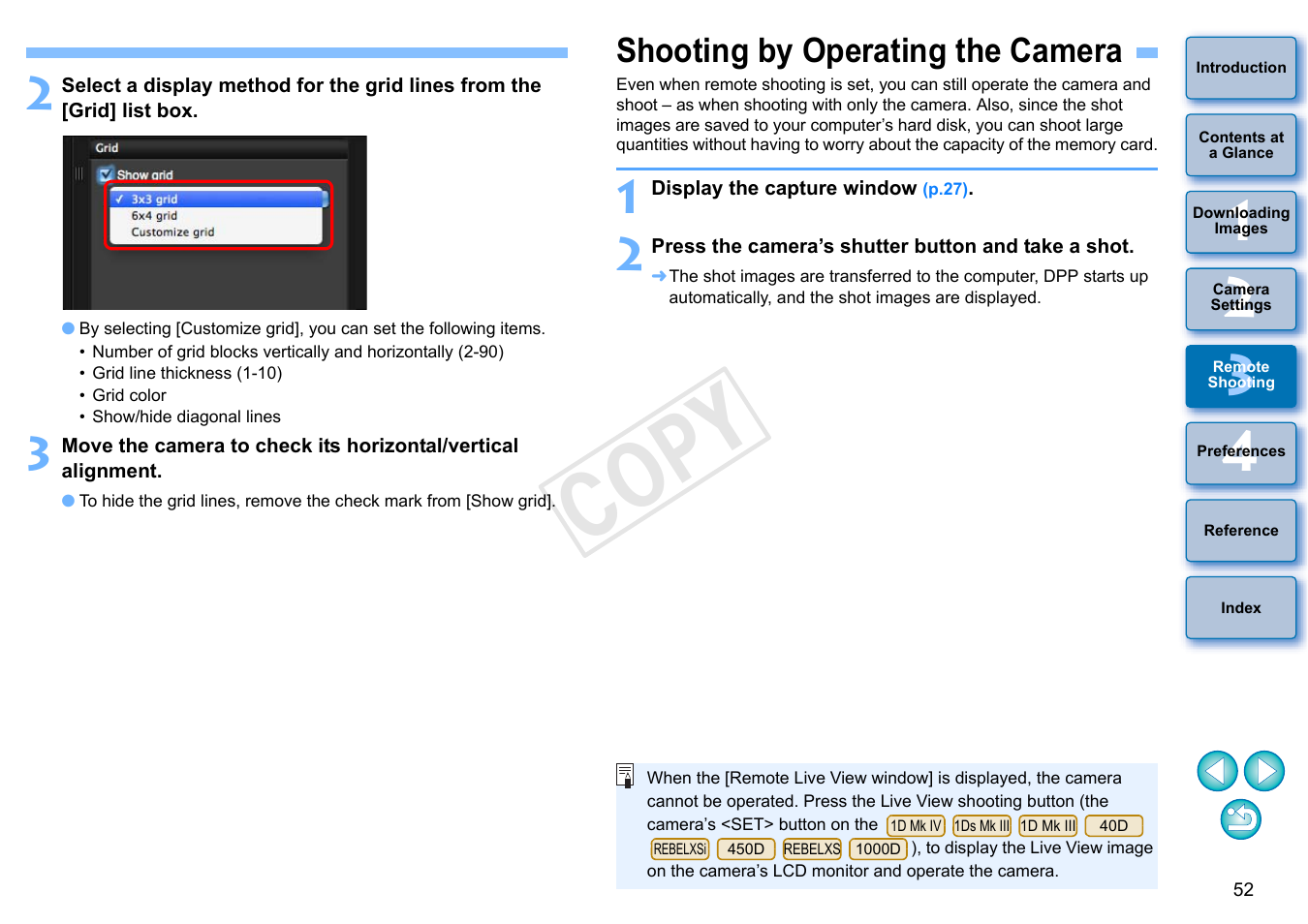 Shooting by operating the camera, P.52, Cop y | Canon EOS 60DA User Manual | Page 53 / 101