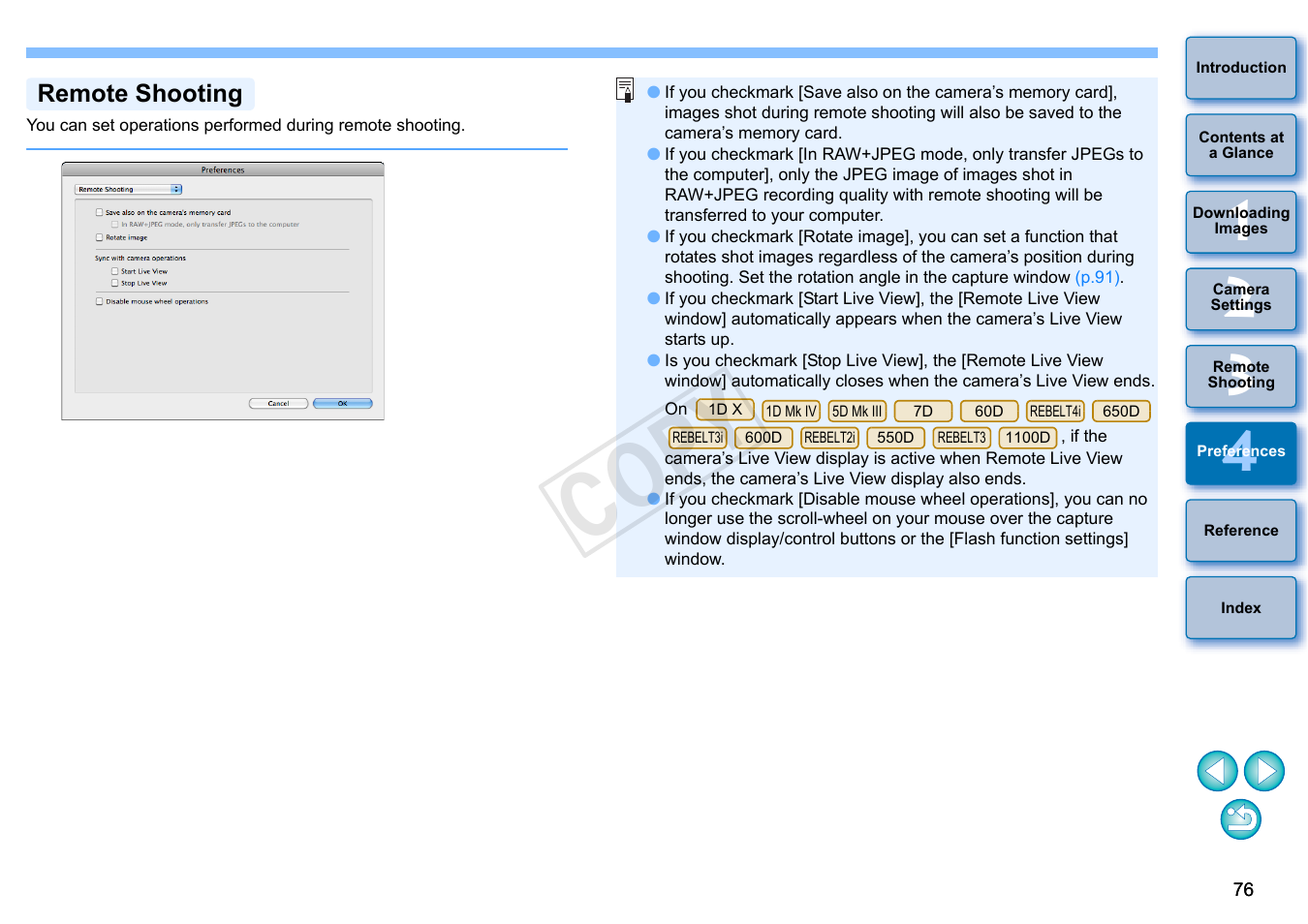 P.76), Remote shooting, Cop y | Canon EOS 60DA User Manual | Page 77 / 101