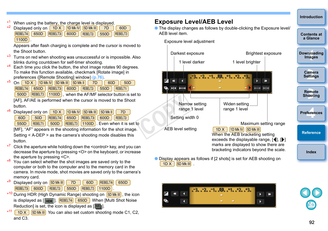 Exposure level/aeb level, For d, Cop y | Canon EOS 60DA User Manual | Page 93 / 101