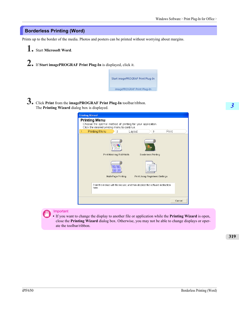 Borderless printing (word) | Canon imagePROGRAF iPF650 User Manual | Page 335 / 878