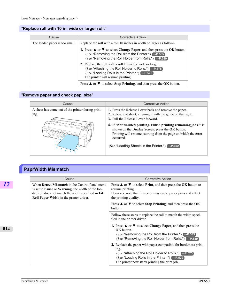 Paprwidth mismatch | Canon imagePROGRAF iPF650 User Manual | Page 830 / 878