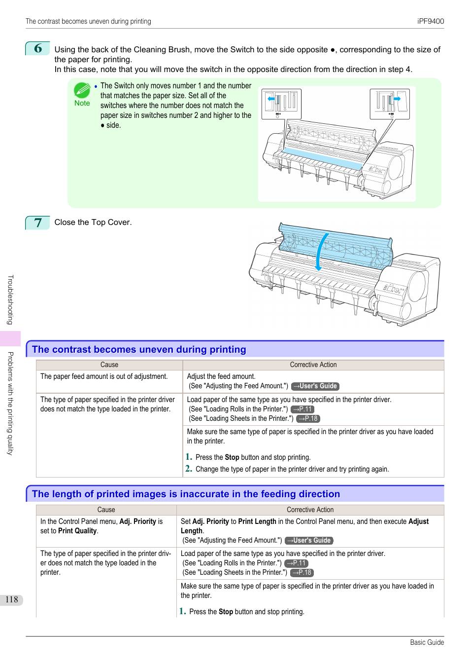 The contrast becomes uneven during printing | Canon imagePROGRAF iPF9400 User Manual | Page 118 / 154