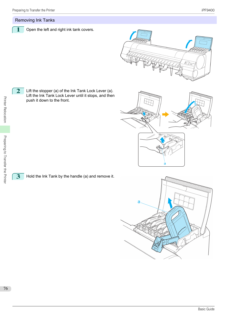 See "removing ink tanks."), P.76 | Canon imagePROGRAF iPF9400 User Manual | Page 76 / 154