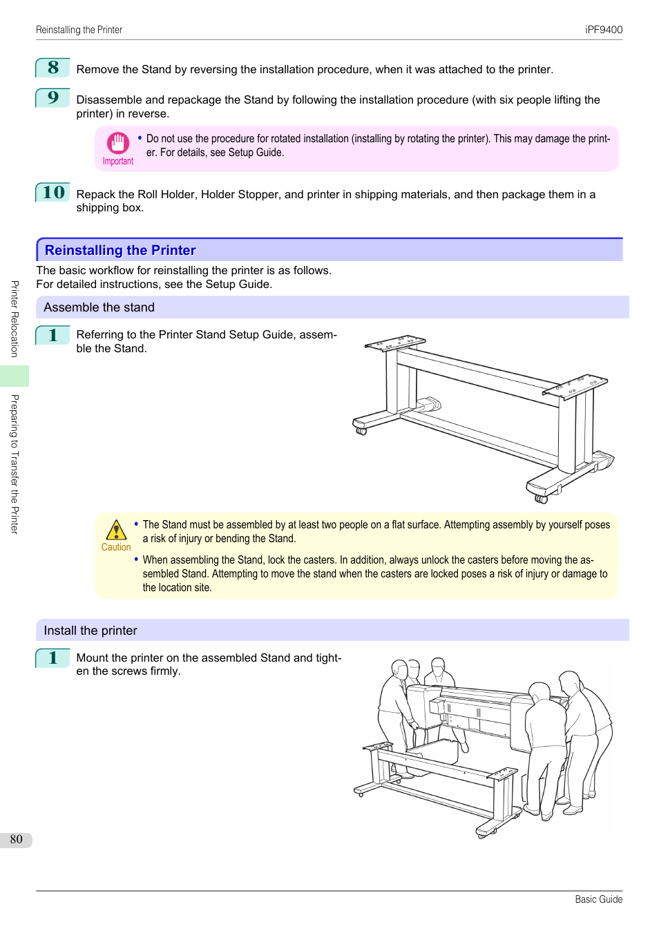 Reinstalling the printer | Canon imagePROGRAF iPF9400 User Manual | Page 80 / 154