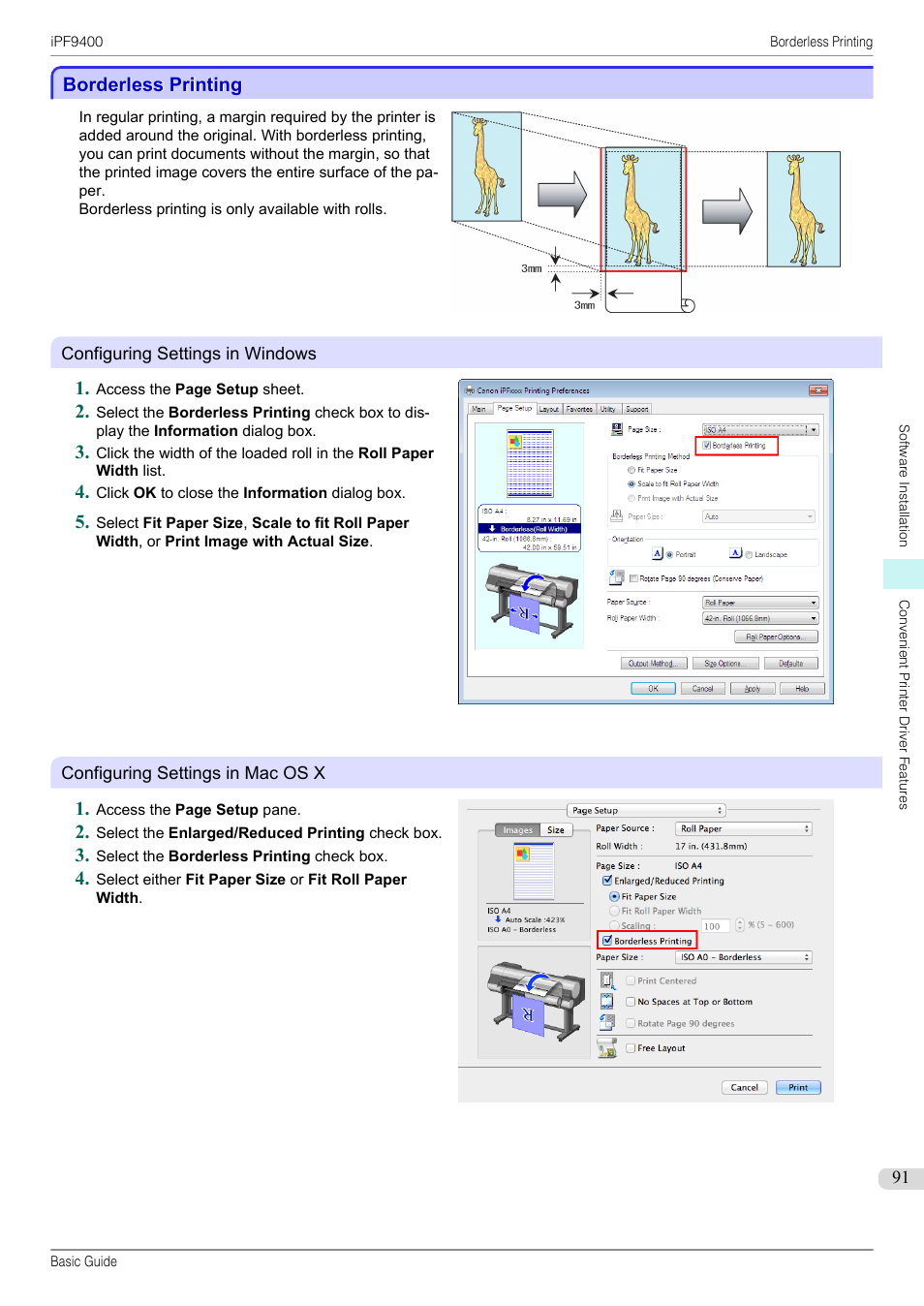 Borderless printing | Canon imagePROGRAF iPF9400 User Manual | Page 91 / 154