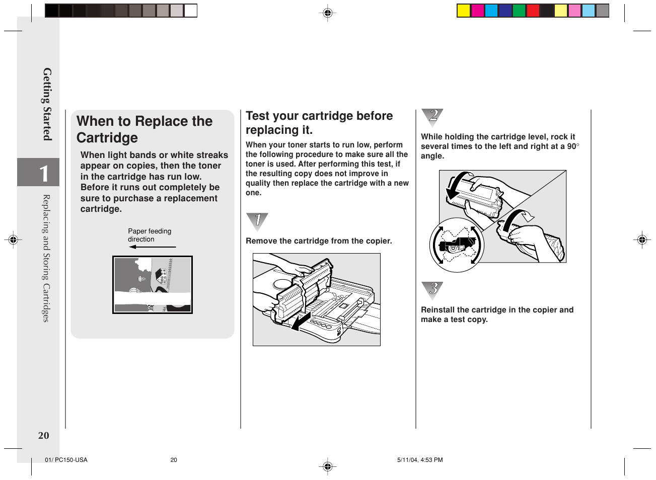 When to replace the cartridge, Test your cartridge before replacing it | Canon PC170 User Manual | Page 22 / 60