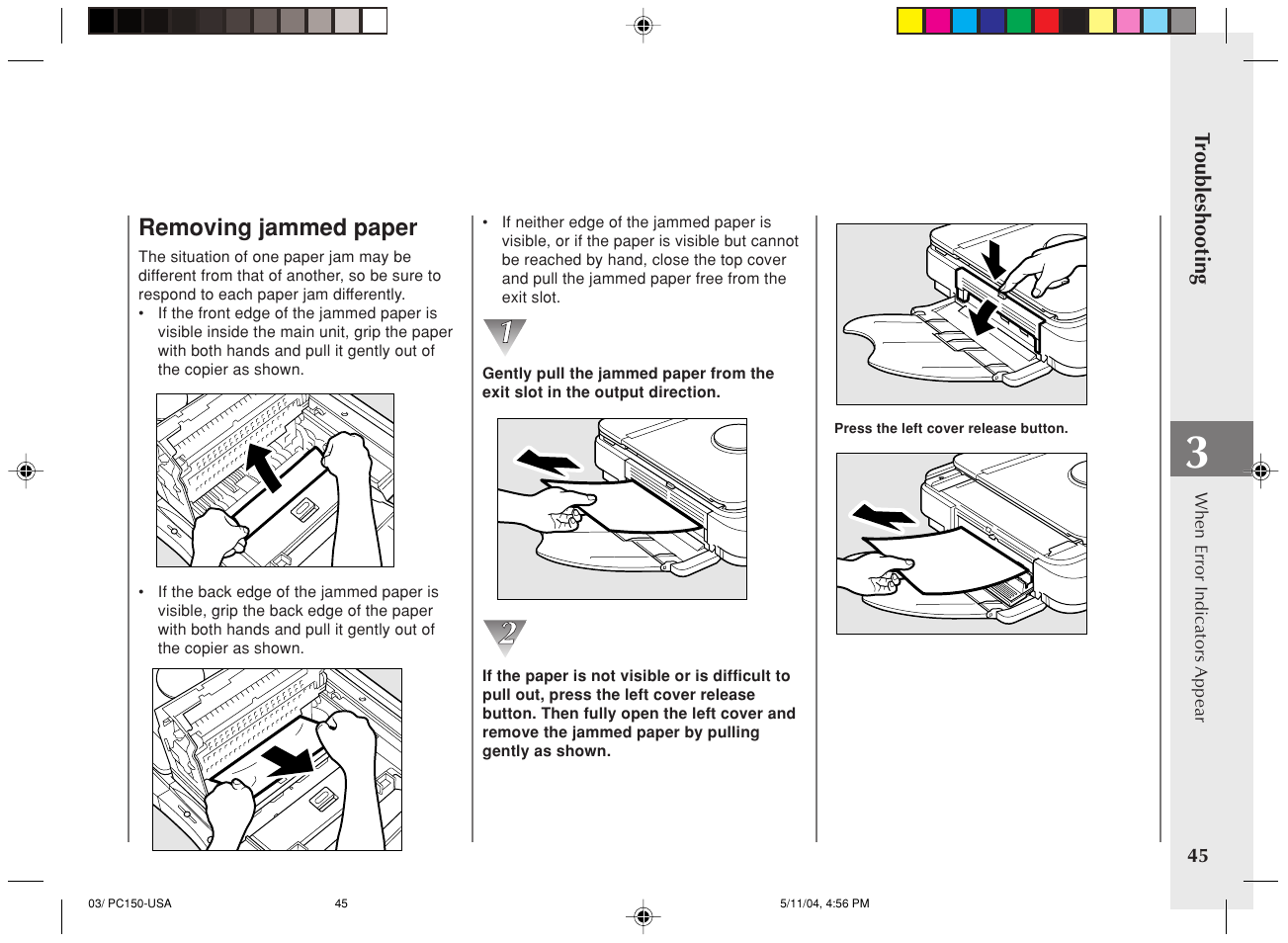 Removing jammed paper | Canon PC170 User Manual | Page 47 / 60